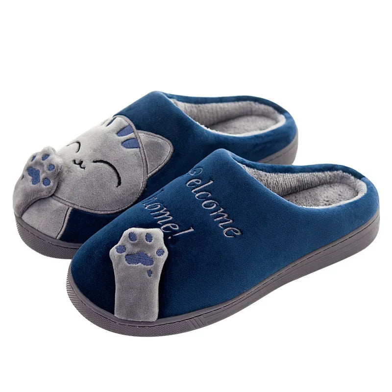 Winterwarm Home Indoor Cotton Slippers For Men Women Parent-child Family Style Cute Cat Design Cross-border Stock Available