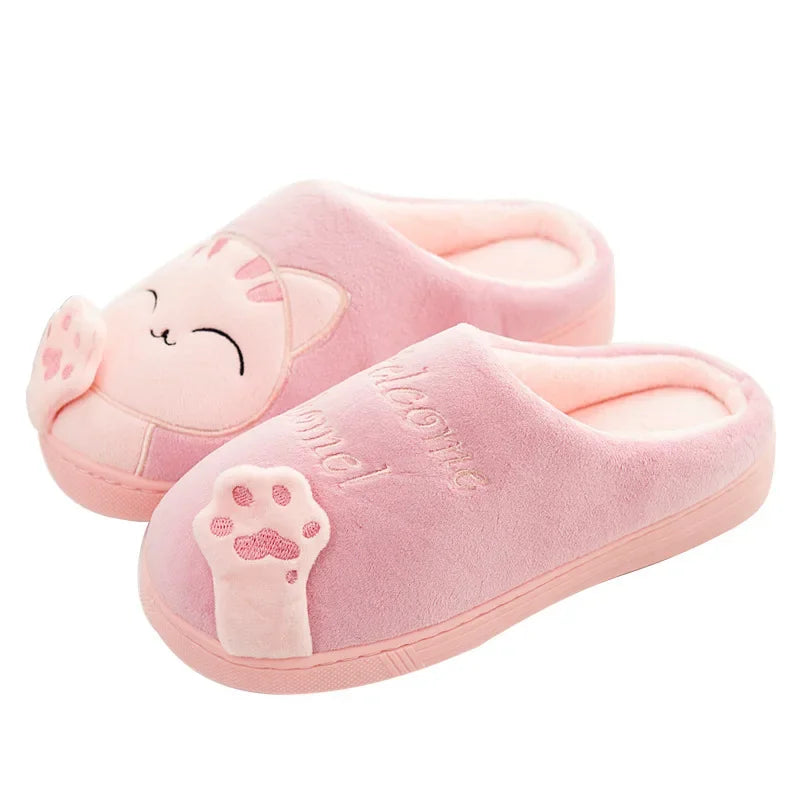Winterwarm Home Indoor Cotton Slippers For Men Women Parent-child Family Style Cute Cat Design Cross-border Stock Available
