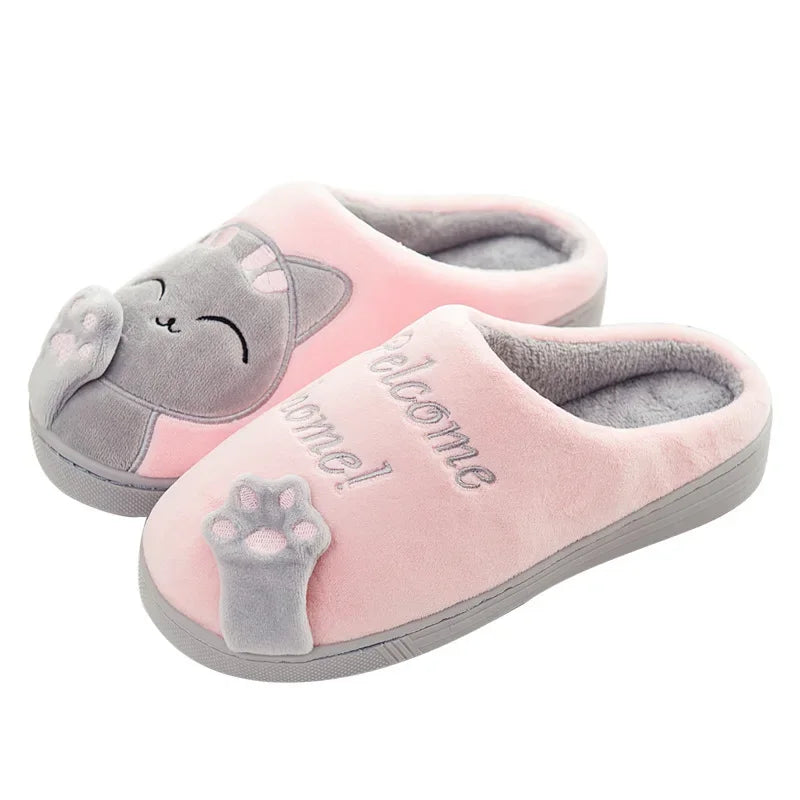 Winterwarm Home Indoor Cotton Slippers For Men Women Parent-child Family Style Cute Cat Design Cross-border Stock Available