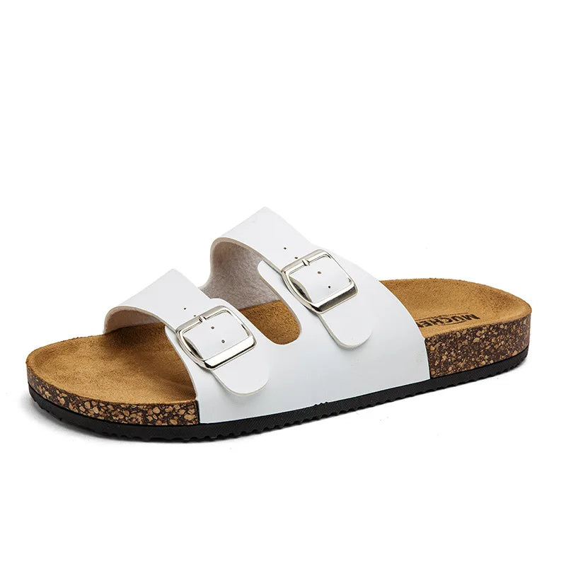 Kidmi Classic Men Cork Sandals Summer Outdoor Beach Sandals Casual Men Double Buckle Slip-On Sandals Vacation Comfort Men Sandal