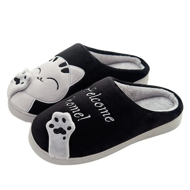 Winterwarm Home Indoor Cotton Slippers For Men Women Parent-child Family Style Cute Cat Design Cross-border Stock Available