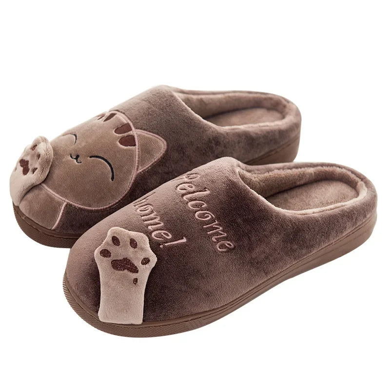 Winterwarm Home Indoor Cotton Slippers For Men Women Parent-child Family Style Cute Cat Design Cross-border Stock Available