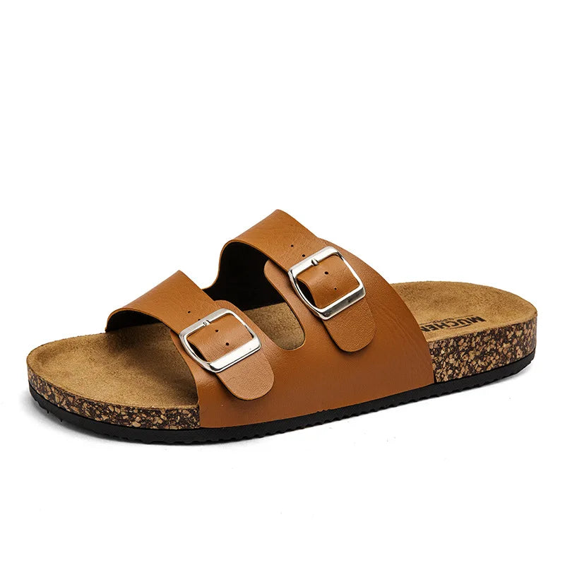 Kidmi Classic Men Cork Sandals Summer Outdoor Beach Sandals Casual Men Double Buckle Slip-On Sandals Vacation Comfort Men Sandal