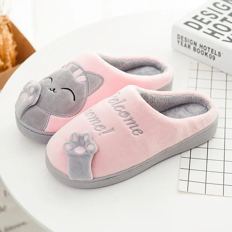 Winterwarm Home Indoor Cotton Slippers For Men Women Parent-child Family Style Cute Cat Design Cross-border Stock Available
