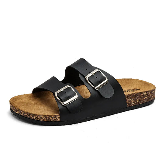 Kidmi Classic Men Cork Sandals Summer Outdoor Beach Sandals Casual Men Double Buckle Slip-On Sandals Vacation Comfort Men Sandal