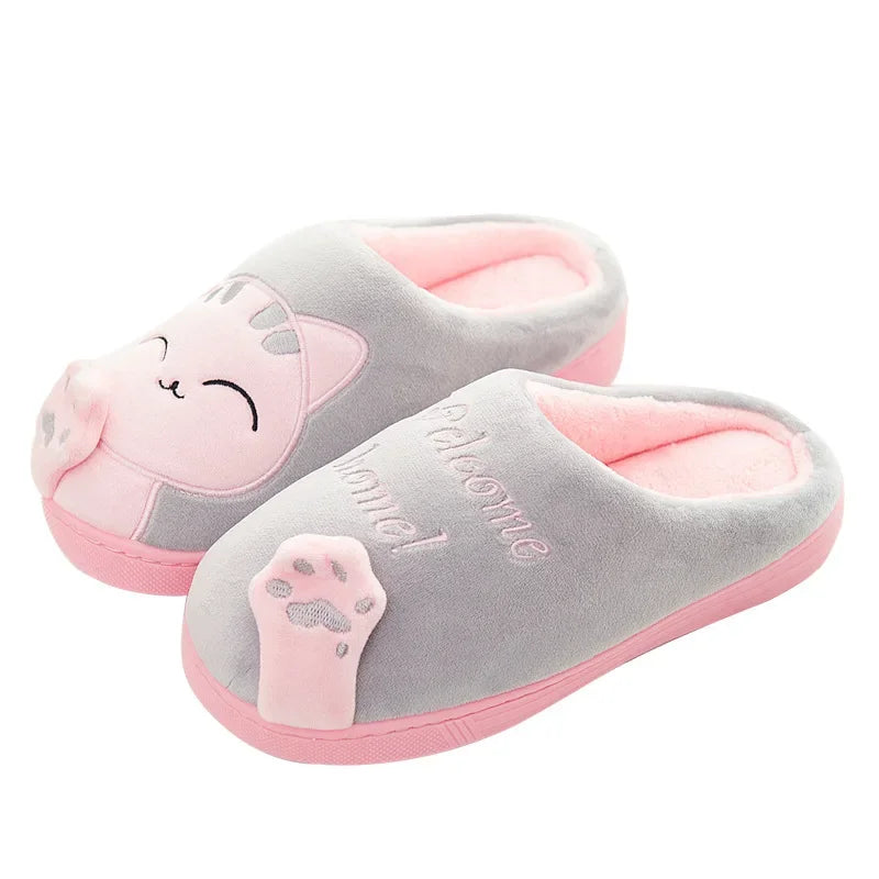 Winterwarm Home Indoor Cotton Slippers For Men Women Parent-child Family Style Cute Cat Design Cross-border Stock Available