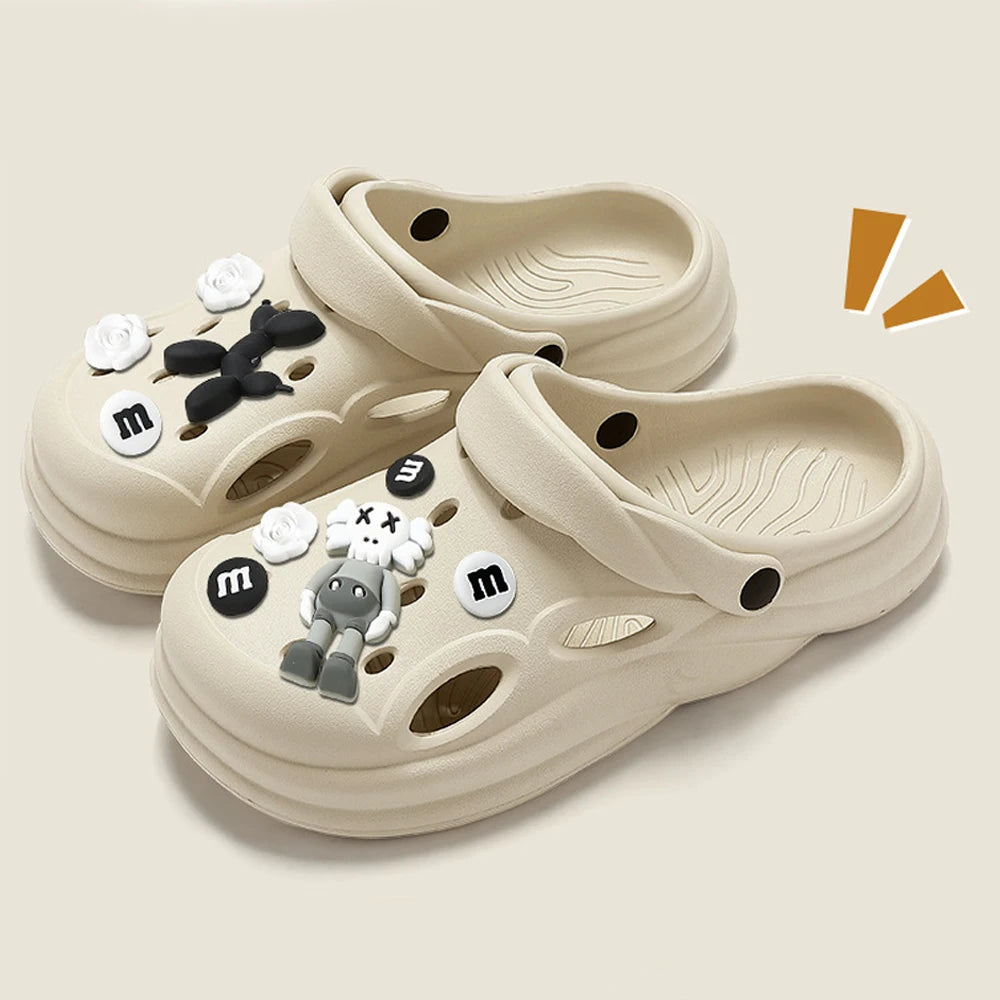BASATU Men's Beach Sandals Thick Bottom Anti-Slip Outdoor Slippers Ankle Shoes Half Slip-ons Shoes Summer Men Hole Garden Sandal