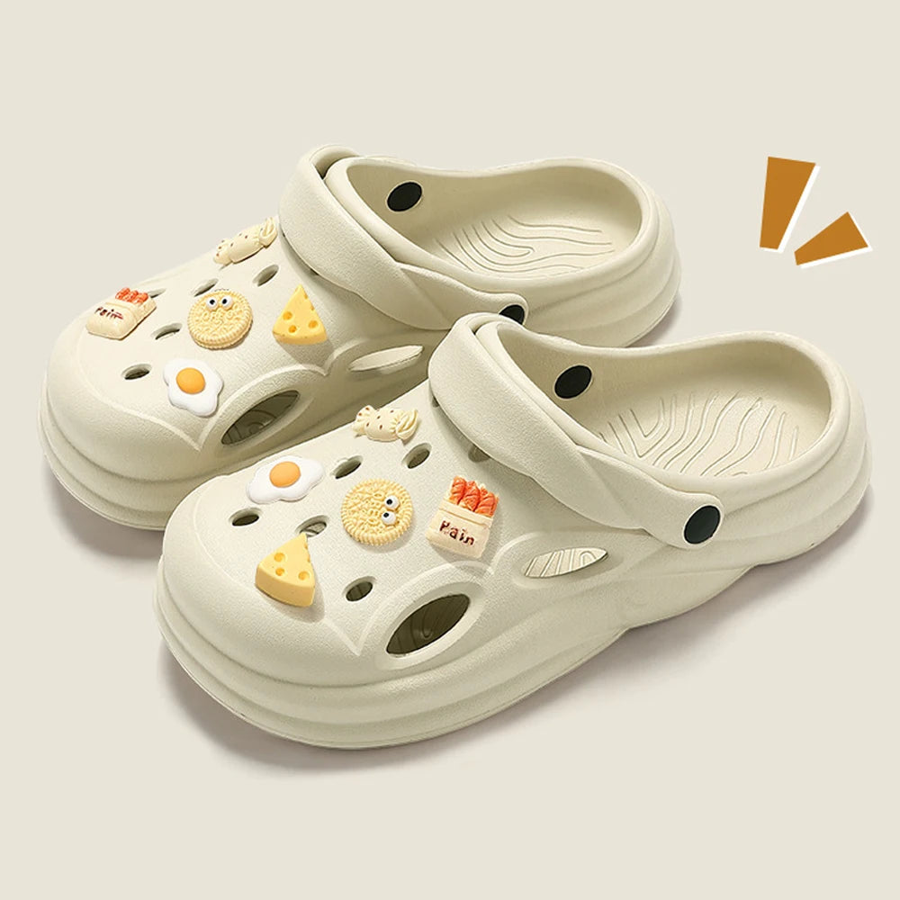 BASATU Men's Beach Sandals Thick Bottom Anti-Slip Outdoor Slippers Ankle Shoes Half Slip-ons Shoes Summer Men Hole Garden Sandal