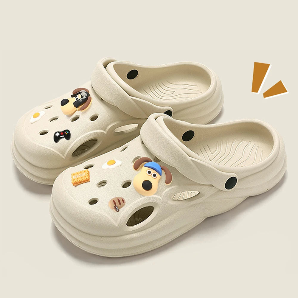 BASATU Men's Beach Sandals Thick Bottom Anti-Slip Outdoor Slippers Ankle Shoes Half Slip-ons Shoes Summer Men Hole Garden Sandal