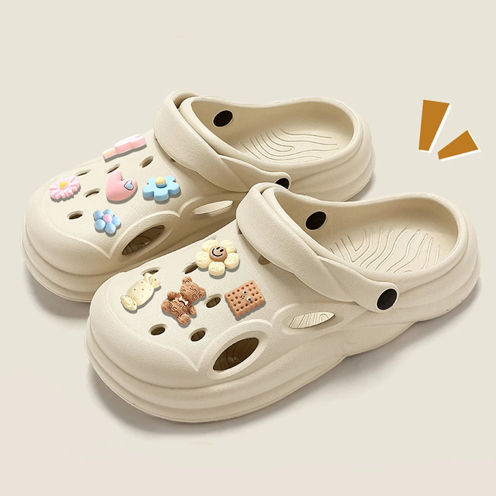 BASATU Men's Beach Sandals Thick Bottom Anti-Slip Outdoor Slippers Ankle Shoes Half Slip-ons Shoes Summer Men Hole Garden Sandal